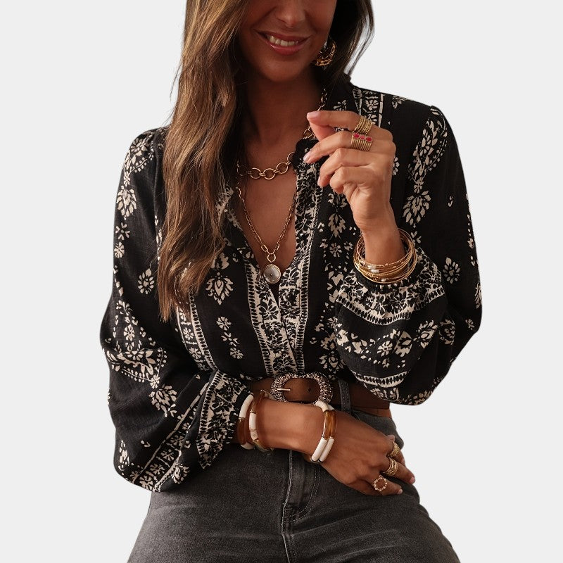 Gleame.-Blazers &amp; Blouses-Gleame top - Losse top met veelzijdige en slankende lantaarnmouwen