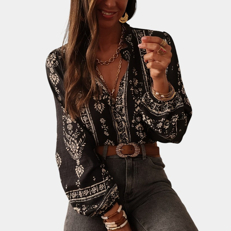 Gleame.-Blazers &amp; Blouses-Gleame top - Losse top met veelzijdige en slankende lantaarnmouwen