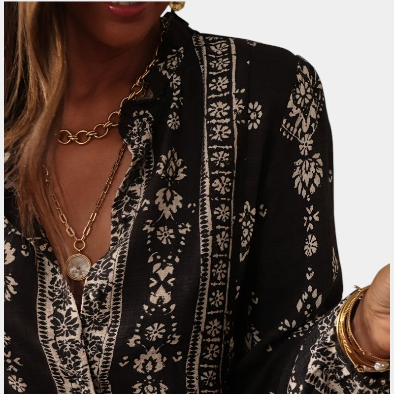 Gleame.-Blazers &amp; Blouses-Gleame top - Losse top met veelzijdige en slankende lantaarnmouwen