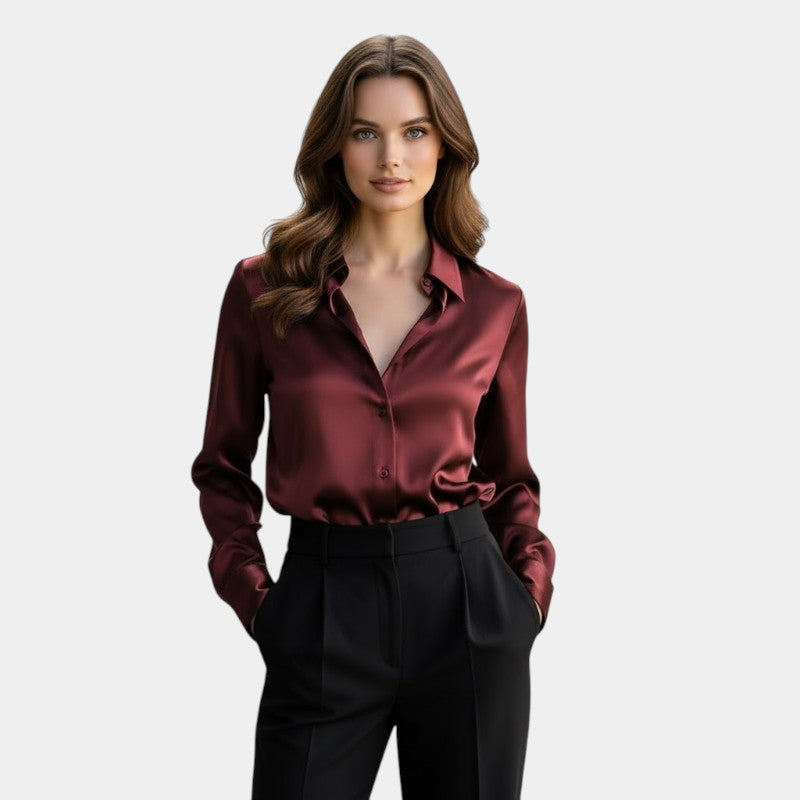 Gleame.-Blouse-Gleame | Dames Blouse van Satijn met Lange Mouwen en Kraag