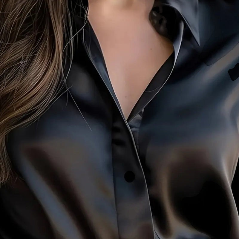 Gleame.-Blouse-Gleame | Dames Blouse van Satijn met Lange Mouwen en Kraag