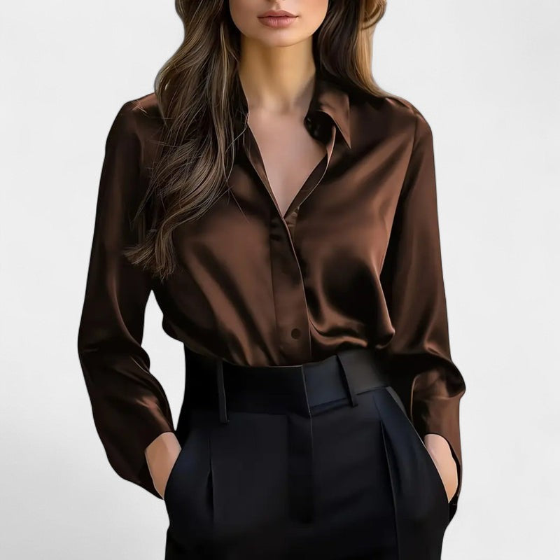 Gleame.-Blouse-Gleame | Dames Blouse van Satijn met Lange Mouwen en Kraag