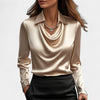 Gleame.-Blouse-Gleame | Dames Blouse van Satijn met Watervalhals en Lange Mouwen