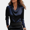 Gleame.-Blouse-Gleame | Dames Blouse van Satijn met Watervalhals en Lange Mouwen