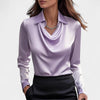 Gleame.-Blouse-Gleame | Dames Blouse van Satijn met Watervalhals en Lange Mouwen