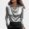Gleame.-Blouse-Gleame | Dames Blouse van Satijn met Watervalhals en Lange Mouwen