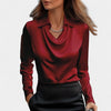 Gleame.-Blouse-Gleame | Dames Blouse van Satijn met Watervalhals en Lange Mouwen