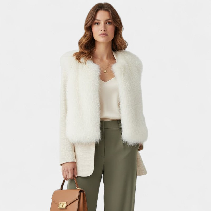 Gleame.-Bodywarmer-Gleame | Dames Imitatiebont Bodywarmer zonder Mouwen met Voering