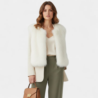 Gleame.-Bodywarmer-Gleame | Dames Imitatiebont Bodywarmer zonder Mouwen met Voering