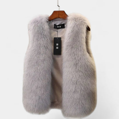 Gleame.-Bodywarmer-Gleame | Dames Imitatiebont Bodywarmer zonder Mouwen met Voering