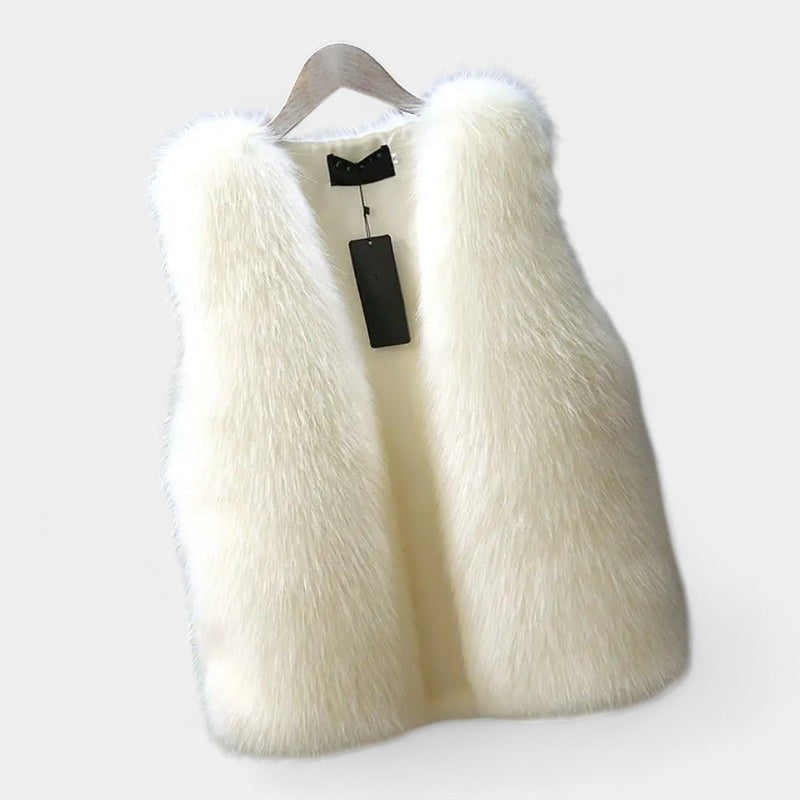 Gleame.-Bodywarmer-Gleame | Dames Imitatiebont Bodywarmer zonder Mouwen met Voering