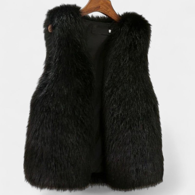 Gleame.-Bodywarmer-Gleame | Dames Imitatiebont Bodywarmer zonder Mouwen met Voering