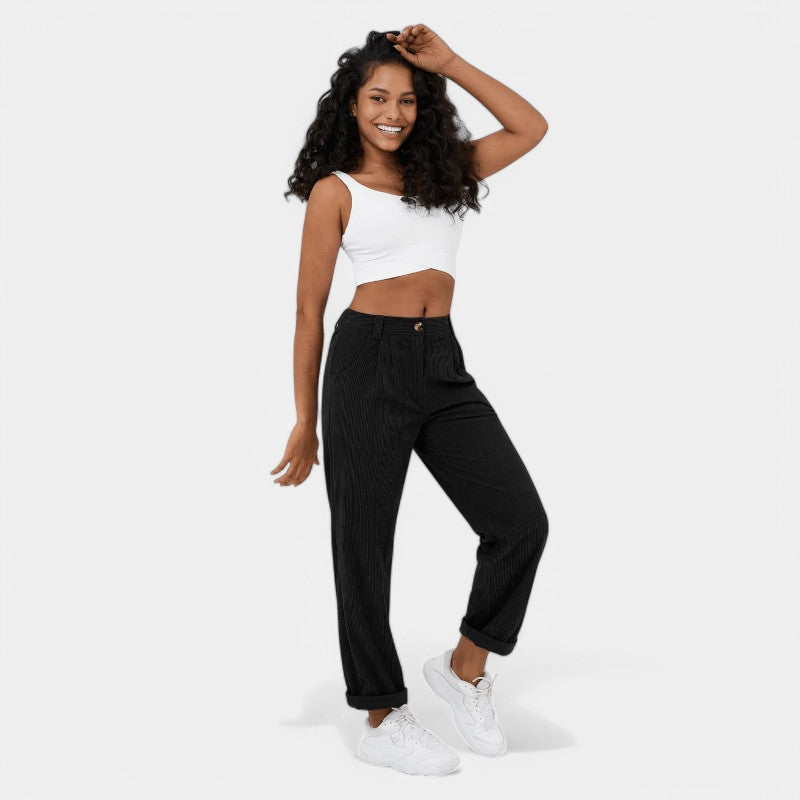 Gleame.-Broeken-Gleame Broek - Comfortabele casual corduroy damesbroek voor een relaxte stijl