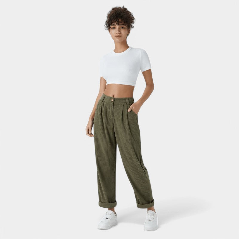 Gleame.-Broeken-Gleame Broek - Comfortabele casual corduroy damesbroek voor een relaxte stijl