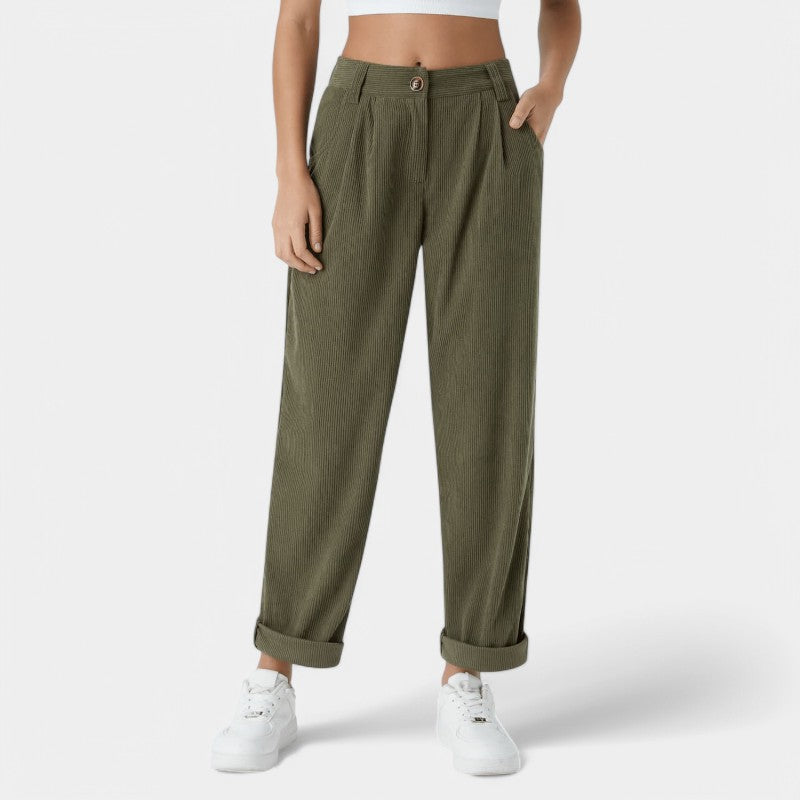Gleame.-Broeken-Gleame Broek - Comfortabele casual corduroy damesbroek voor een relaxte stijl