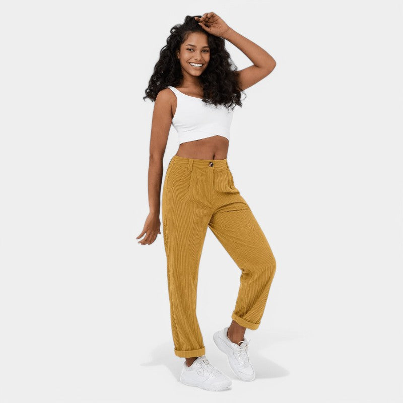 Gleame.-Broeken-Gleame Broek - Comfortabele casual corduroy damesbroek voor een relaxte stijl
