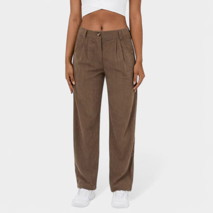 Gleame.-Broeken-Gleame Broek - Elegante plus size corduroy broek met hoge taille