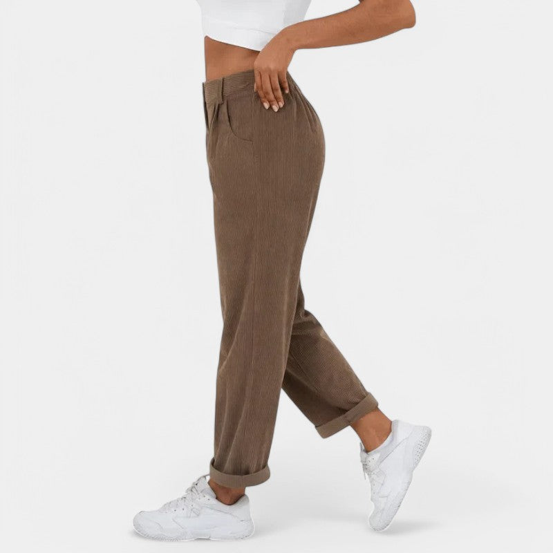 Gleame.-Broeken-Gleame Broek - Elegante plus size corduroy broek met hoge taille