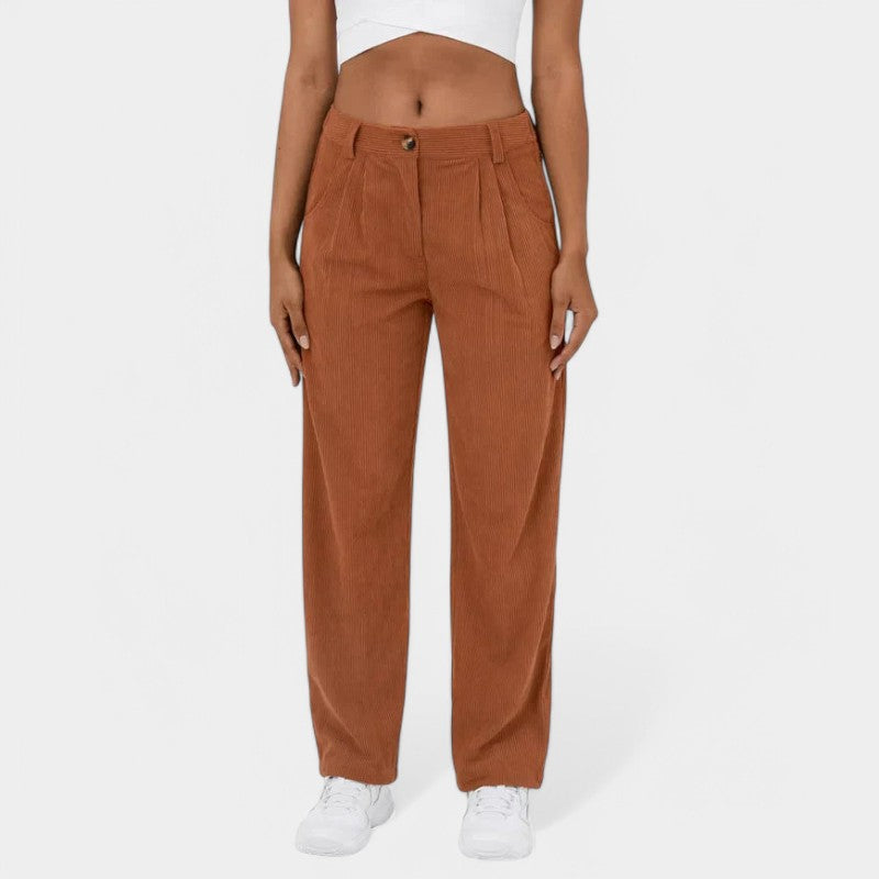 Gleame.-Broeken-Gleame Broek - Elegante plus size corduroy broek met hoge taille
