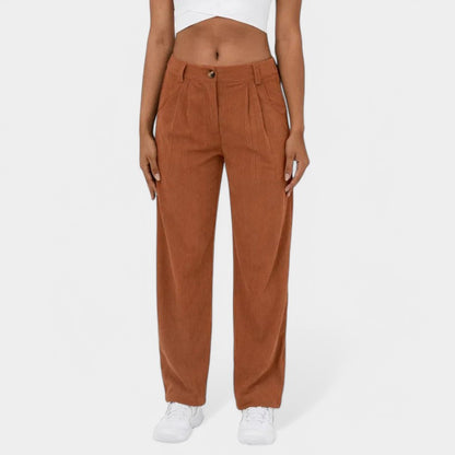 Gleame.-Broeken-Gleame Broek - Elegante plus size corduroy broek met hoge taille