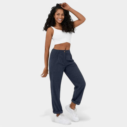 Gleame.-Broeken-Gleame Broek - Elegante plus size corduroy broek met hoge taille