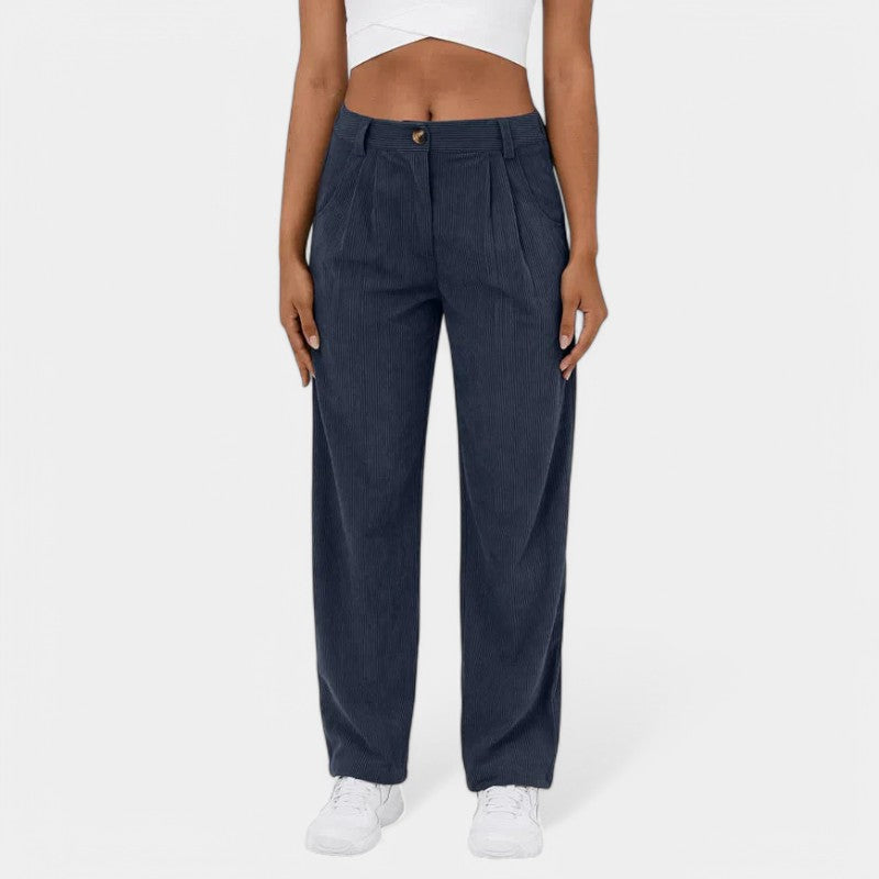 Gleame.-Broeken-Gleame Broek - Elegante plus size corduroy broek met hoge taille