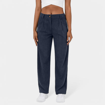Gleame.-Broeken-Gleame Broek - Elegante plus size corduroy broek met hoge taille