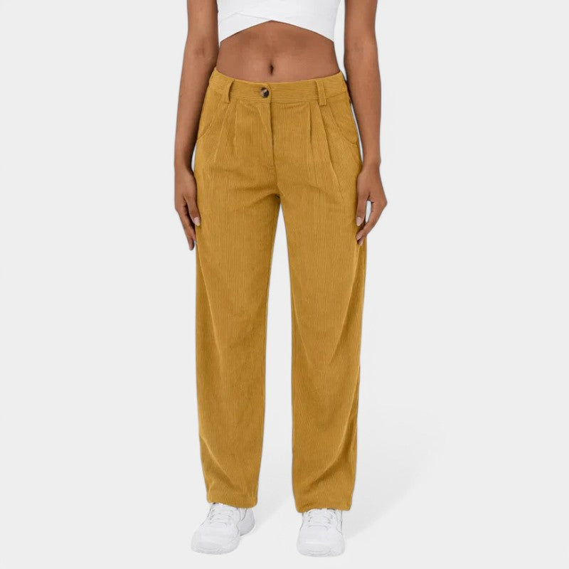 Gleame.-Broeken-Gleame Broek - Elegante plus size corduroy broek met hoge taille