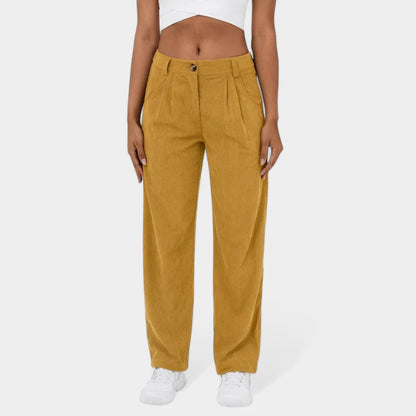 Gleame.-Broeken-Gleame Broek - Elegante plus size corduroy broek met hoge taille