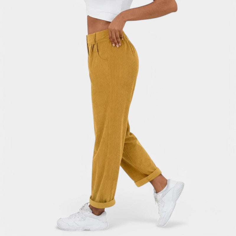 Gleame.-Broeken-Gleame Broek - Elegante plus size corduroy broek met hoge taille