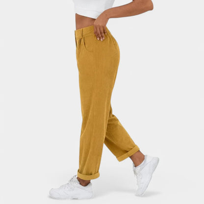 Gleame.-Broeken-Gleame Broek - Elegante plus size corduroy broek met hoge taille