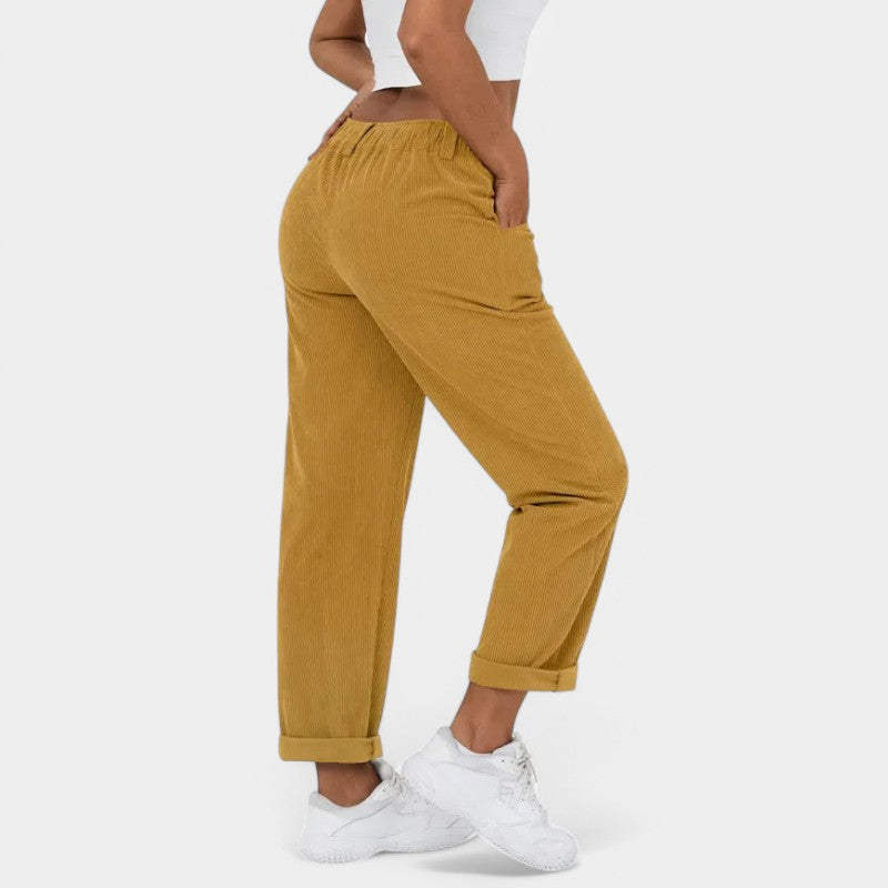 Gleame.-Broeken-Gleame Broek - Elegante plus size corduroy broek met hoge taille