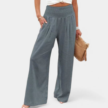 Gleame.-Broeken-Gleame Broek - Hoge taille brede pijpen in lichtgewicht linnenblend