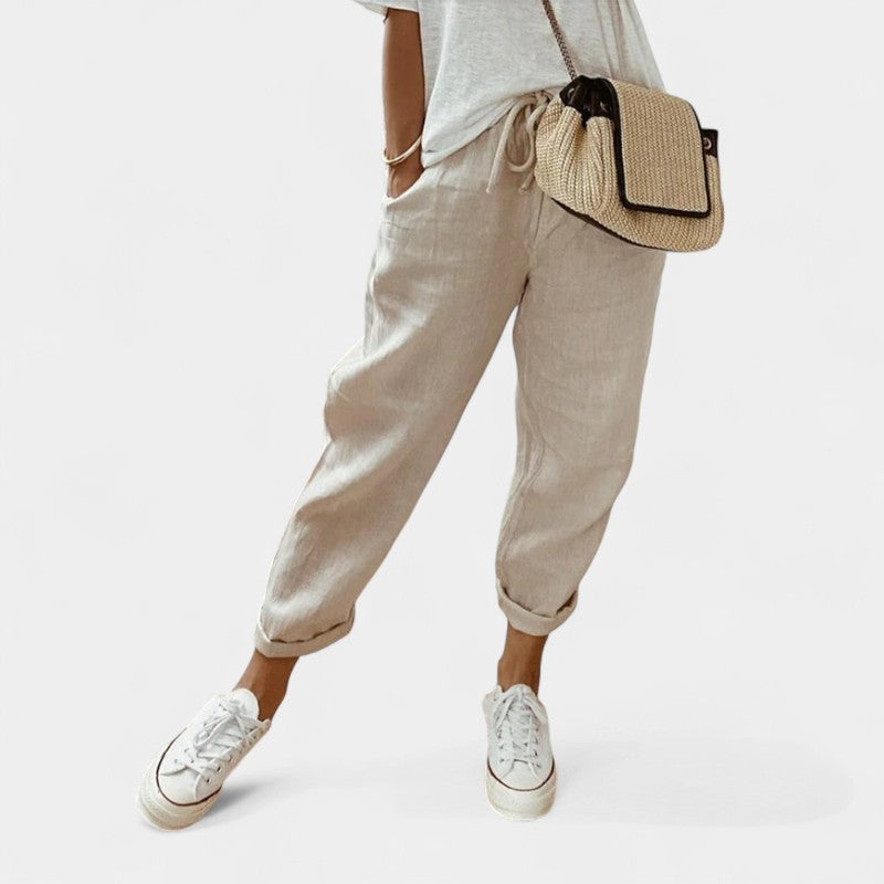 Gleame.-Broeken-Gleame Casual pants - Dames katoen lace-up met zakken