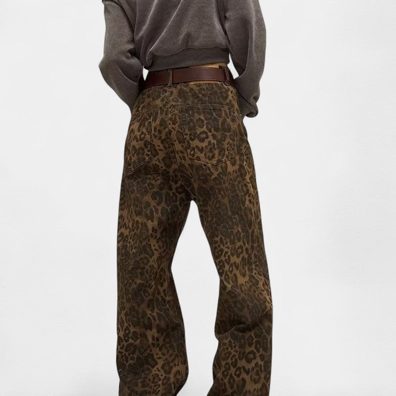 Gleame.-Broeken-Gleame Luipaard Jeans - Dames casual jeans met wijde pijpen