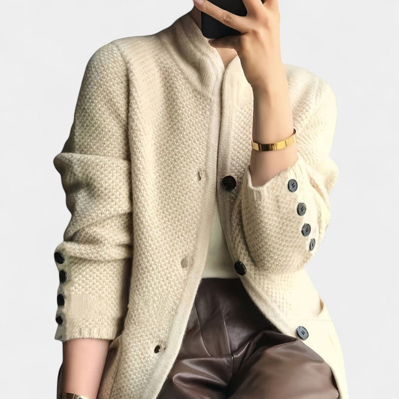 Gleame.-Cardigan-Gleame | Dames Gebreid Vest met Knoopsluiting en Cardigan met Opstaande Kraag