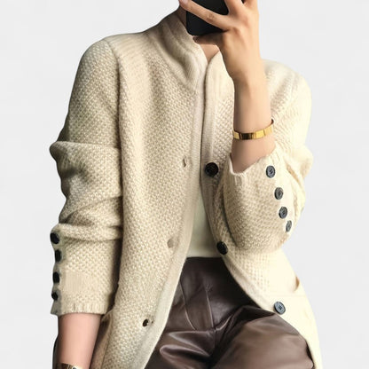 Gleame.-Cardigan-Gleame | Dames Gebreid Vest met Knoopsluiting en Cardigan met Opstaande Kraag