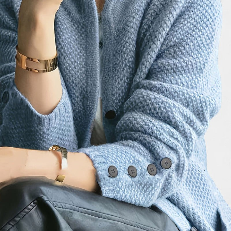 Gleame.-Cardigan-Gleame | Dames Gebreid Vest met Knoopsluiting en Cardigan met Opstaande Kraag