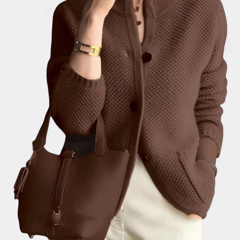 Gleame.-Cardigan-Gleame | Dames Gebreid Vest met Knoopsluiting en Cardigan met Opstaande Kraag