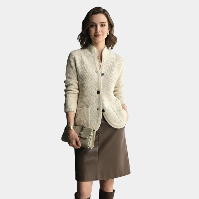 Gleame.-Cardigan-Gleame | Dames Kasjmier Vest met Knopen en Hoge Kraag