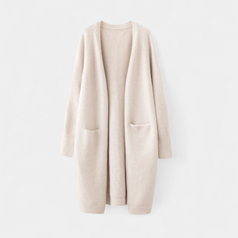Gleame.-Cardigan-Gleame | Dames Lange Gebreide Cardigan met Open Voorkant en Zakken