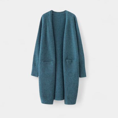 Gleame.-Cardigan-Gleame | Dames Lange Gebreide Cardigan met Open Voorkant en Zakken