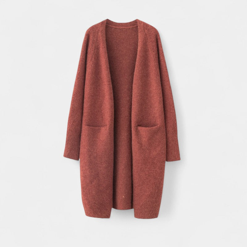 Gleame.-Cardigan-Gleame | Dames Lange Gebreide Cardigan met Open Voorkant en Zakken