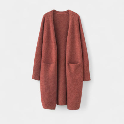 Gleame.-Cardigan-Gleame | Dames Lange Gebreide Cardigan met Open Voorkant en Zakken