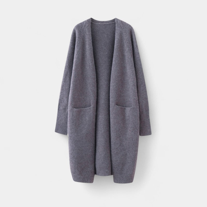 Gleame.-Cardigan-Gleame | Dames Lange Gebreide Cardigan met Open Voorkant en Zakken