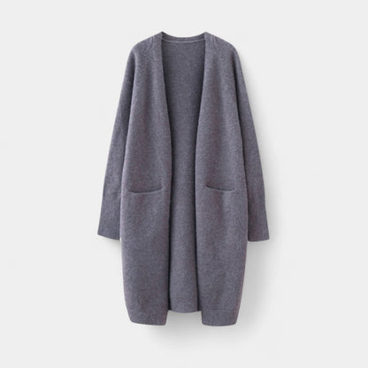 Gleame.-Cardigan-Gleame | Dames Lange Gebreide Cardigan met Open Voorkant en Zakken