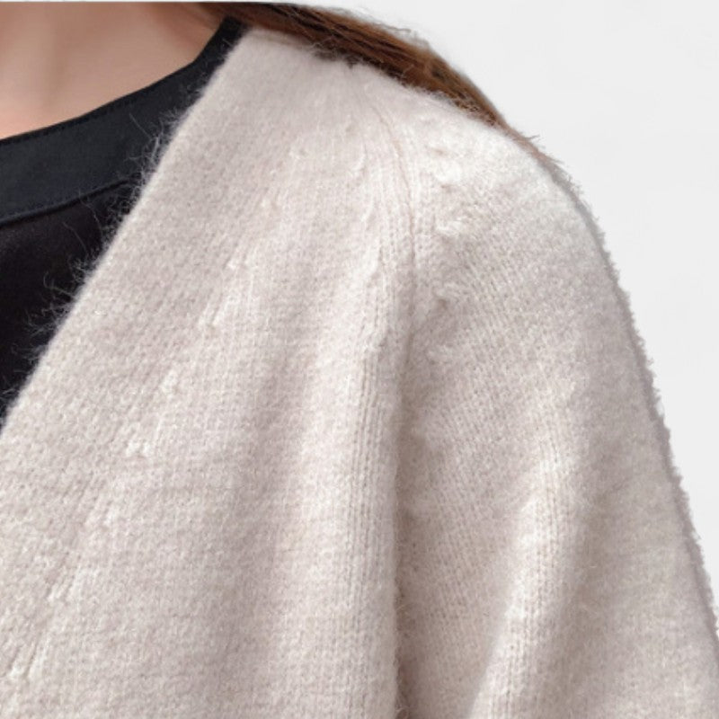 Gleame.-Cardigan-Gleame | Dames Lange Gebreide Cardigan met Open Voorkant en Zakken