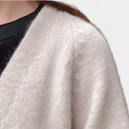 Gleame.-Cardigan-Gleame | Dames Lange Gebreide Cardigan met Open Voorkant en Zakken