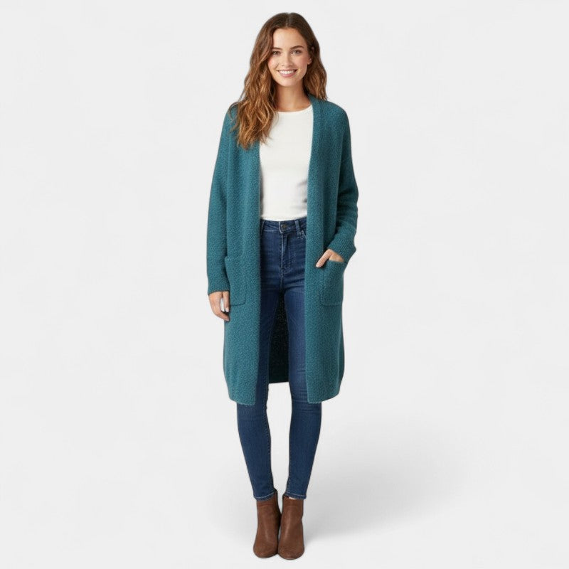 Gleame.-Cardigan-Gleame | Dames Lange Gebreide Cardigan met Open Voorkant en Zakken
