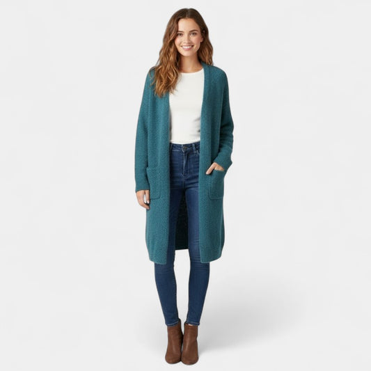 Gleame.-Cardigan-Gleame | Dames Lange Gebreide Cardigan met Open Voorkant en Zakken